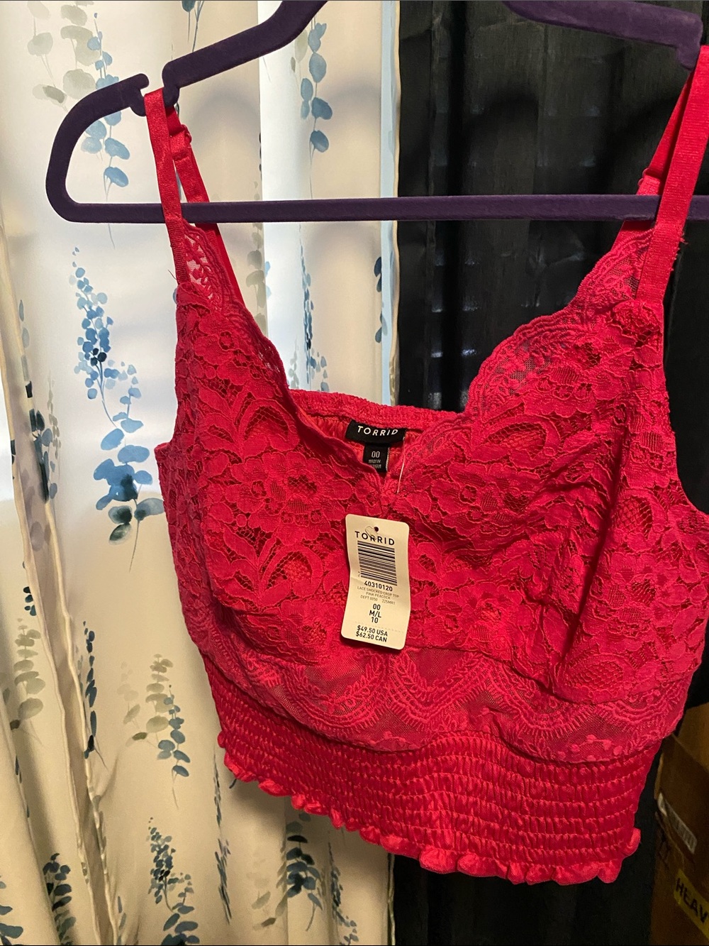 torrid Bright Fuchsia Lace Bralette with Smocked Hem